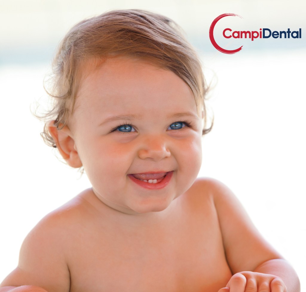 baby laughing with Campidental logo